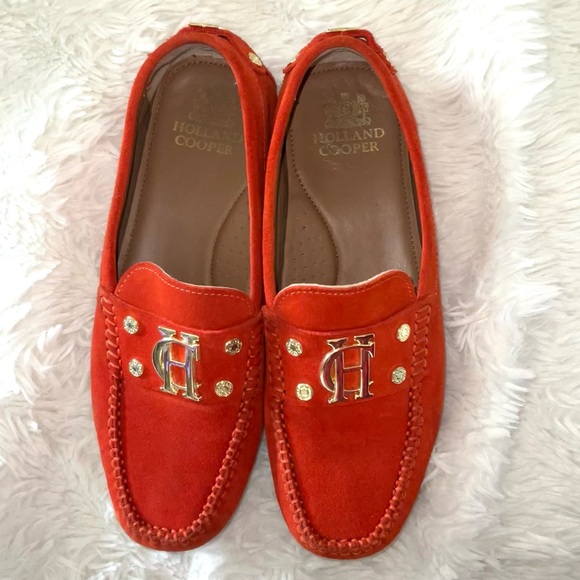 HOLLAND COOPER RARE Suede Driving Loafers in Neroli Orange Gold Detailing UK 3 - Picture 8 of 11